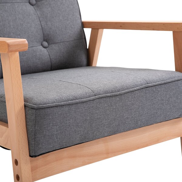 HOMCOM Fotoliu Vintage Stil Scandinav Moale și Confortabil Capitonat cu Butoni, 64,5x70x74 cm, Gri | Aosom Romania