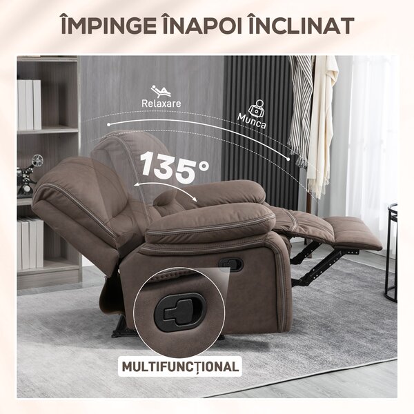 HOMCOM Fotoliu Relax cu inclinare manuala si suport pentru picioare, husa din microfibra si captuseala suplimentara, 97x90x96cm, maro | Aosom Romania