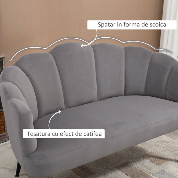 HOMCOM Canapea 132 cm pentru dormitor, mobilier modern din catifea, canapea mica tapitata pentru spatii mici, gri | Aosom Romania