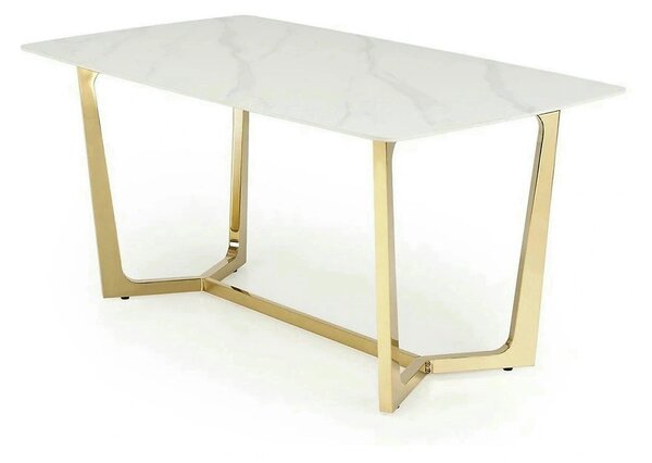 Masa CLEMENTE, alb/auriu, ceramica/metal, 160x90x76 cm