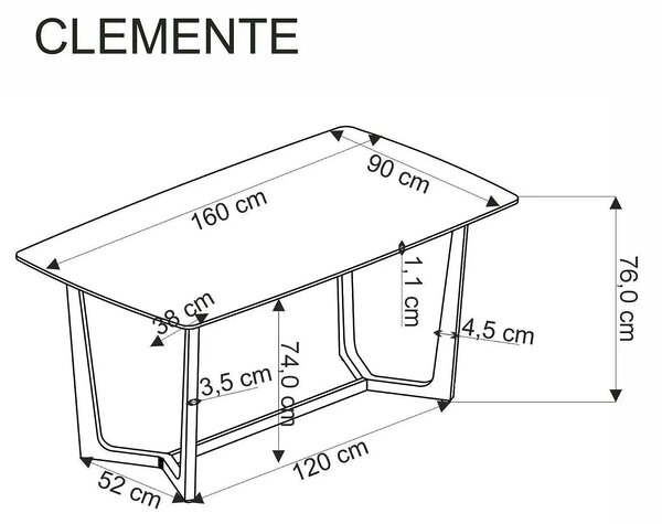Masa CLEMENTE, alb/auriu, ceramica/metal, 160x90x76 cm