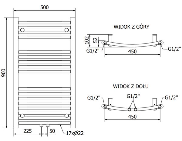 Mexen Ares radiator baie 900 x 500 mm, 372 W, negru - W102-0900-500-00-70
