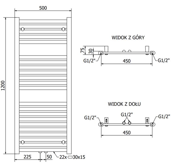 Mexen Hades radiator baie 1200 x 500 mm, 570 W, negru - W104-1200-500-00-70