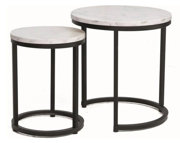Set 2 masute cafea HOLA, alb cu efect de marmura/negru, PAL laminat/ot