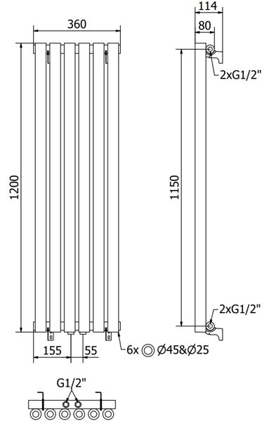 Mexen Nevada radiator decorativ 1200 x 360 mm, 483 W, negru - W201-1200-360-00-70