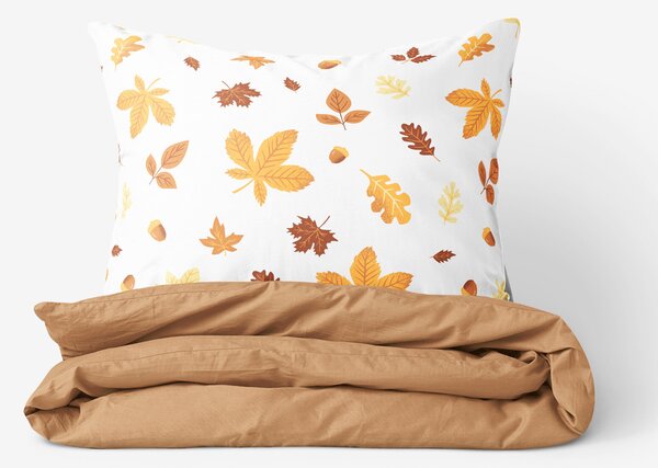 Goldea lenjerie de pat din 100% bumbac duo - frunze de toamnă cu maro 140 x 200 și 50 x 70 cm
