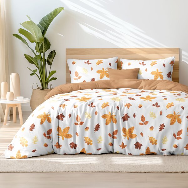Goldea lenjerie de pat din 100% bumbac duo - frunze de toamnă cu maro 140 x 200 și 50 x 70 cm
