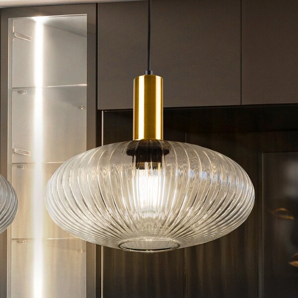 Schuller Valencia Lampă suspendată Norma, Ø 30 cm, negru/clear, sticlă, E27, reglabil, Transparent, Camera de zi / sufragerie, Sticlă