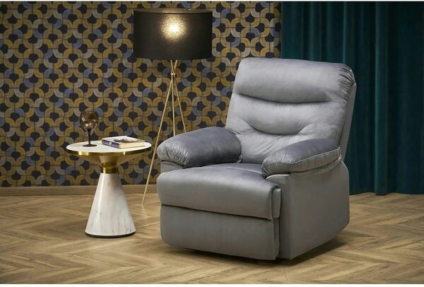Fotoliu cu recliner DRAGER, gri/negru, stofa catifelata/metal, 88x90/1