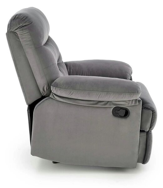 Fotoliu cu recliner DRAGER, gri/negru, stofa catifelata/metal, 88x90/1