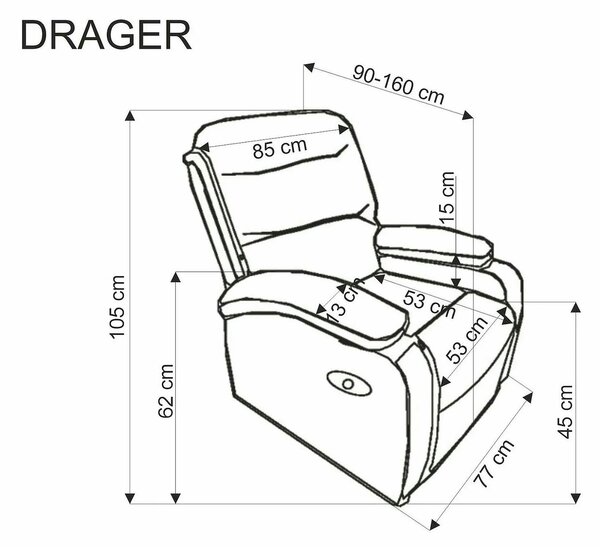 Fotoliu cu recliner DRAGER, gri/negru, stofa catifelata/metal, 88x90/1