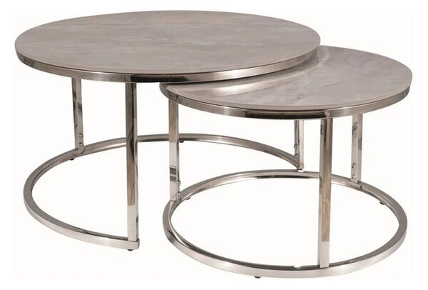 Set 2 masute cafea PORTAFINO B, gri cu efect de marmura/crom, ceramica