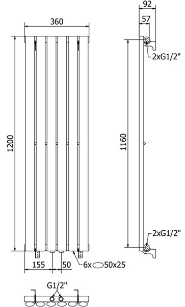 Mexen Oregon radiator decorativ 1200 x 360 mm, 417 W, antracit - W202-1200-350-00-66