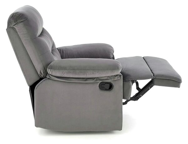 Fotoliu cu recliner DRAGER, gri/negru, stofa catifelata/metal, 88x90/1