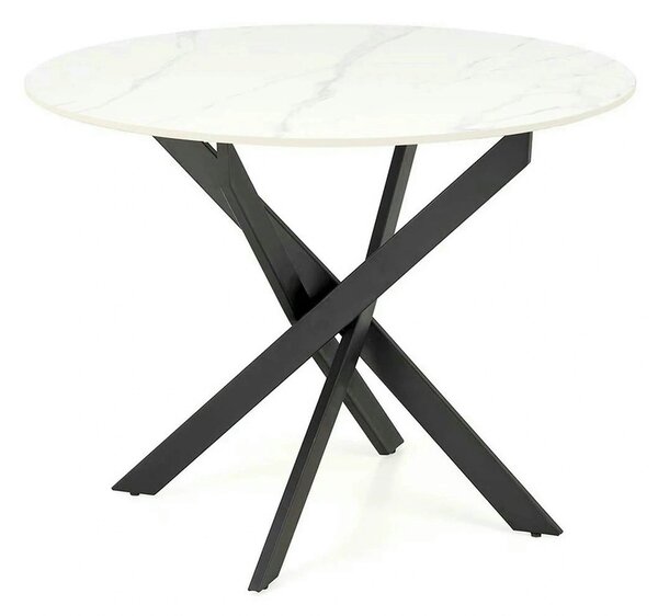 Masa EDGAR 2, alb/negru, ceramica/metal, 100x100x76 cm