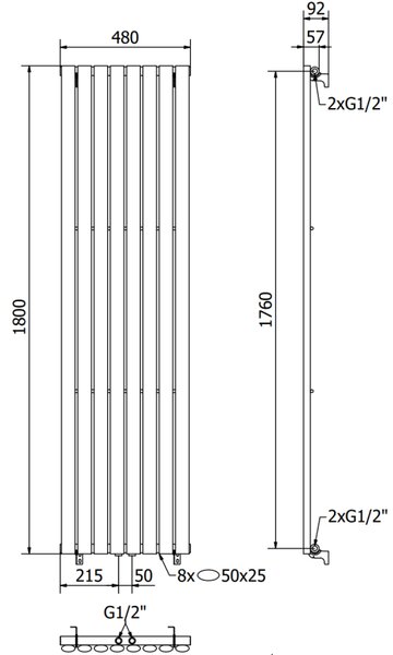 Mexen Oregon radiator decorativ 1800 x 480 mm, 805 W, negru - W202-1800-490-00-70