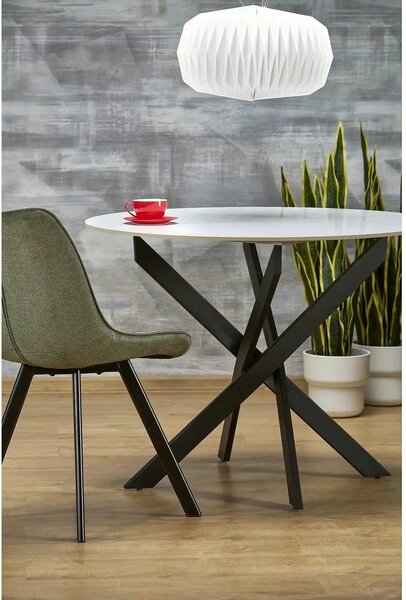 Masa EDGAR 2, alb/negru, ceramica/metal, 100x100x76 cm
