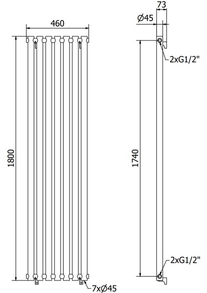 Mexen Texas radiator decorativ 1800 x 460 mm, 965 W, alb - W203-1800-460-00-20