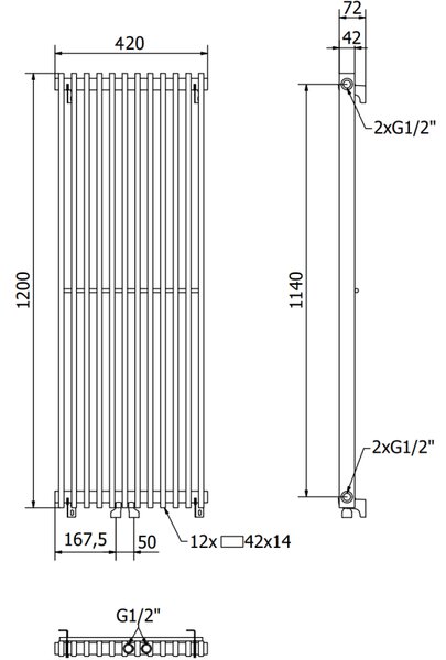 Mexen Kansas radiator decorativ 1200 x 420 mm, 842 W, negru - W204-1200-420-00-70