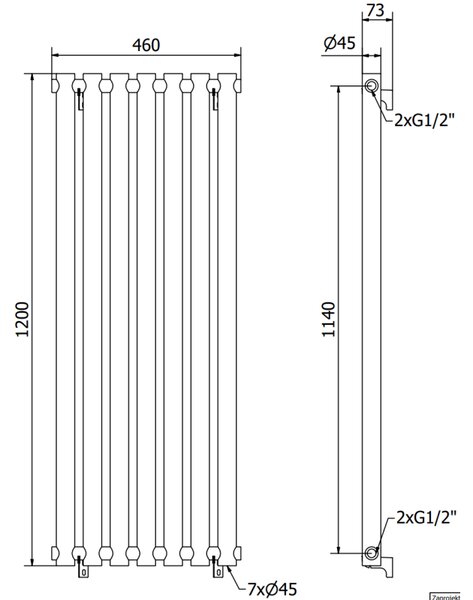 Mexen Texas radiator decorativ 1200 x 460 mm, 659 W, alb - W203-1200-460-00-20