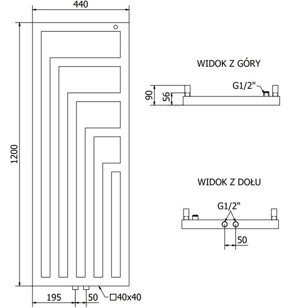 Mexen Alaska radiator decorativ 1216 x 440 mm, 542 W, negru - W205-1216-440-00-70