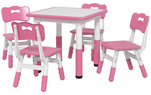 AIYAPLAY Set Masă și Scaune pentru Copii 18-60 Luni cu Înălțime Reglabilă și Tablă de Scris, 60x60x46-58 cm, Roz | Aosom Romania