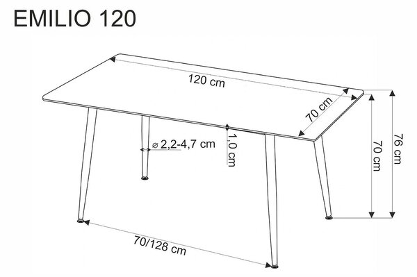 Masa EMILIO 120, alb/negru, ceramica/metal, 120x70x76 cm