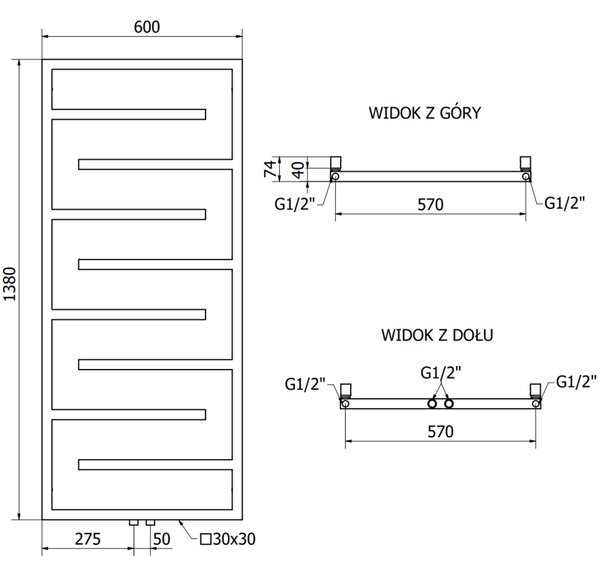 Mexen Orlando radiator decorativ 1380 x 600 mm, 445 W, alb - W207-1380-600-00-20