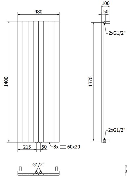 Mexen Topeka radiator decorativ 1400 x 480 mm, 950 W, negru - W210-1400-480-00-70