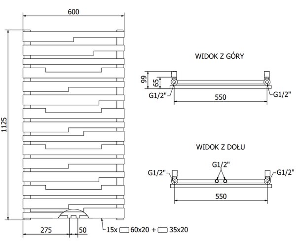 Mexen Provo radiator decorativ 1125 x 600 mm, 799 W, negru - W209-1125-600-00-70