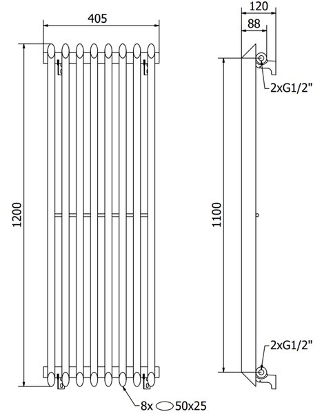 Mexen Atlanta radiator decorativ 1200 x 405 mm, 646 W, negru - W211-1200-405-00-70