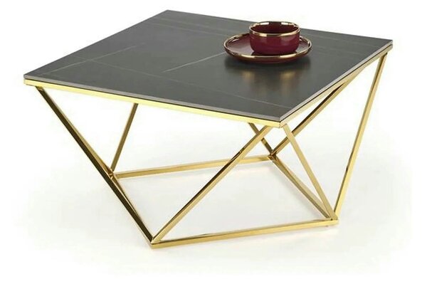 Masuta cafea FELICIA, negru/auriu, ceramica/metal, 80x80x46 cm
