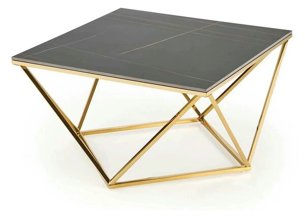 Masuta cafea FELICIA, negru/auriu, ceramica/metal, 80x80x46 cm