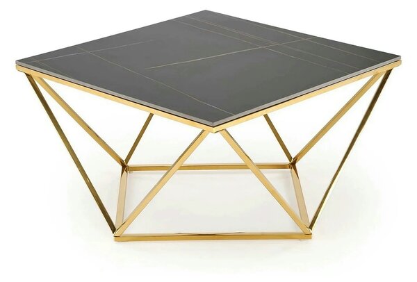 Masuta cafea FELICIA, negru/auriu, ceramica/metal, 80x80x46 cm