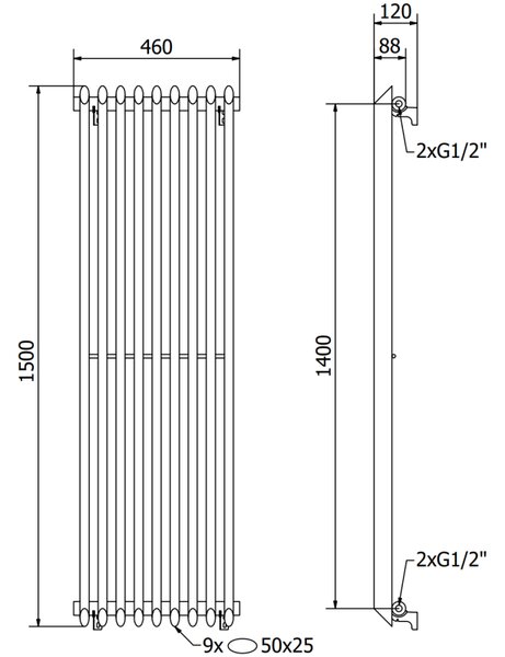 Mexen Atlanta radiator decorativ 1500 x 460 mm, 894 W, alb - W211-1500-460-00-20