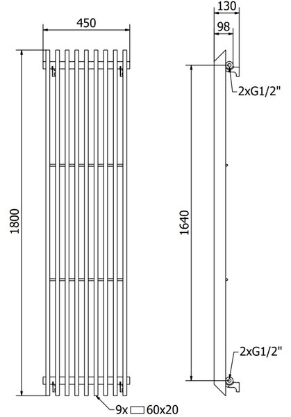 Mexen Aurora radiator decorativ 1800 x 450 mm, 1347 W, negru - W212-1800-450-00-70