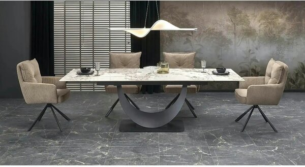 Masa living lux FERNANDO, alb/negru, ceramica/metal, 160/240x92x75 cm