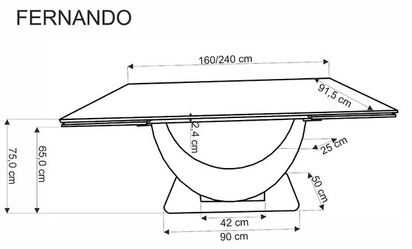 Masa living lux FERNANDO, alb/negru, ceramica/metal, 160/240x92x75 cm
