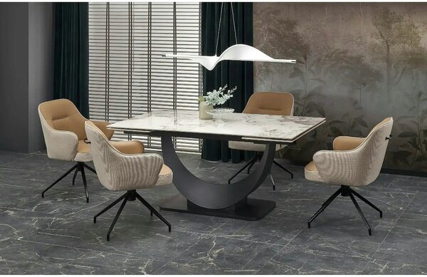 Masa living lux FERNANDO, alb/negru, ceramica/metal, 160/240x92x75 cm