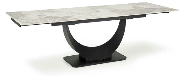 Masa living lux FERNANDO, alb/negru, ceramica/metal, 160/240x92x75 cm