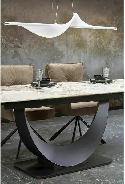 Masa living lux FERNANDO, alb/negru, ceramica/metal, 160/240x92x75 cm
