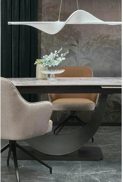 Masa living lux FERNANDO, alb/negru, ceramica/metal, 160/240x92x75 cm