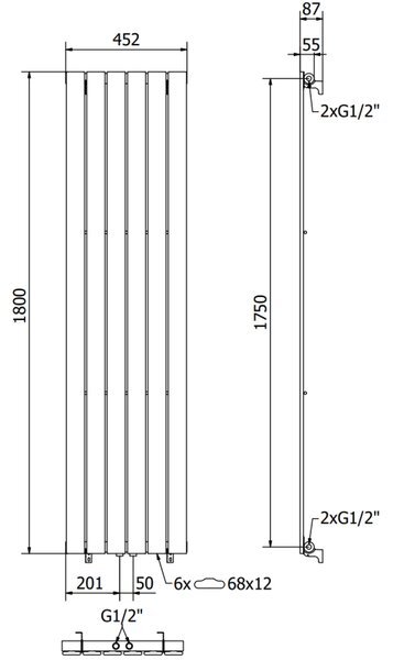 Mexen Boston radiator decorativ 1800 x 452 mm, 888 W, alb - W213-1800-452-00-20