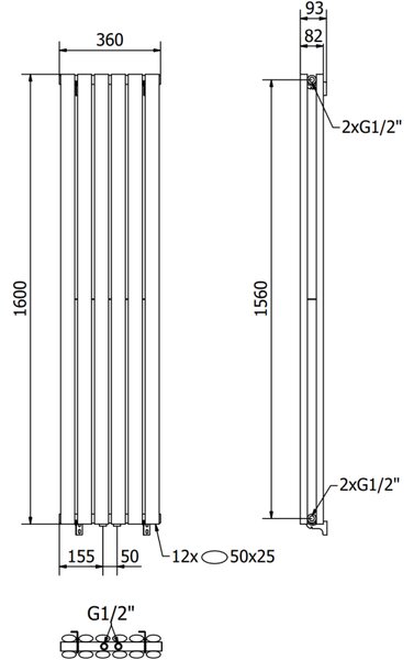 Mexen Dallas radiator decorativ 1600 x 360 mm, 1039 W, negru - W214-1600-360-00-70