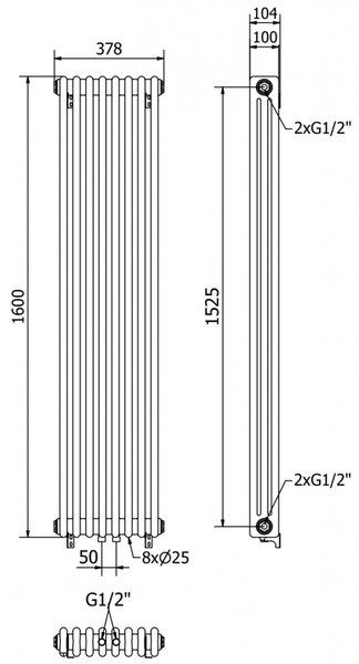 Mexen Denver radiator decorativ 1600 x 378 mm, 1487 W, negru - W215-1600-378-00-70