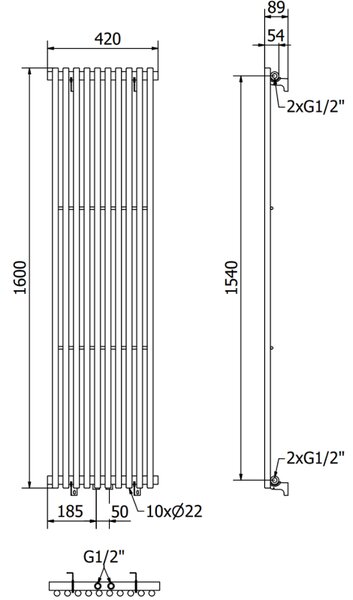 Mexen Tulsa radiator decorativ 1600 x 420 mm, 613 W, negru - W219-1600-420-00-70