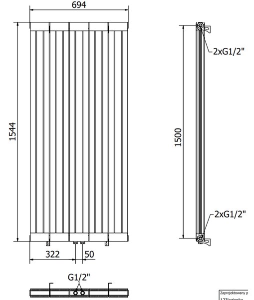 Mexen Waco radiator decorativ 1544 x 694 mm, 1550 W, negru - W217-1544-694-00-70