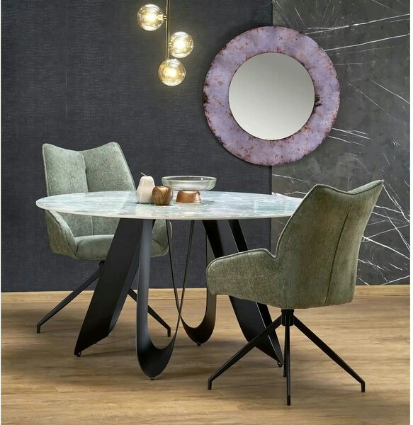 Masa GIOVANI, verde/negru, ceramica/metal, 135x135x76 cm