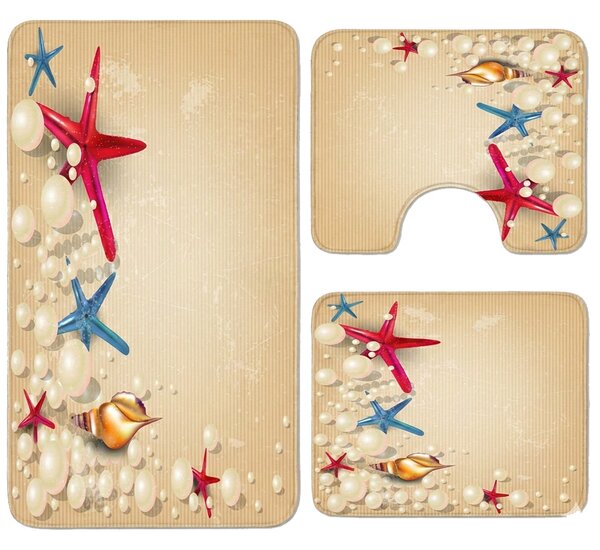 Set covoare baie antiderapante, 3 piese, model marin decorativ