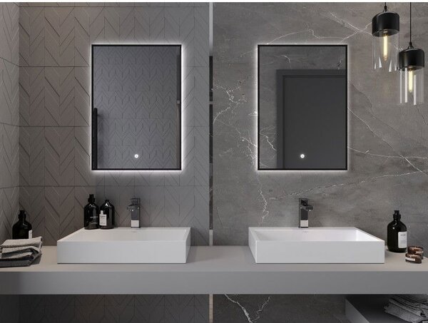 Mexen Erma, oglinda baie LED cu iluminare din spate si rama neagra 50x70 cm, 6000K, anti-aburire, 9814-050-070-611-70